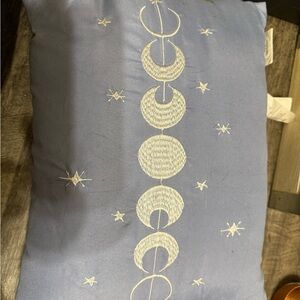 Blue Pillow with Moon Phases Embroidery